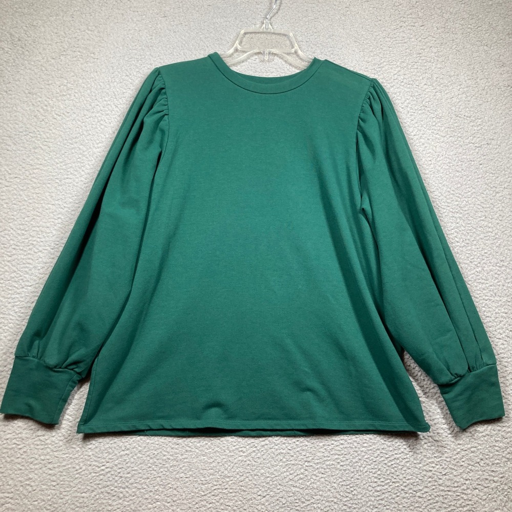 ELOQUII‎ Shirt Womens 14/16 Green Puff Sleeve Heavyweight Crew Neck French Terry